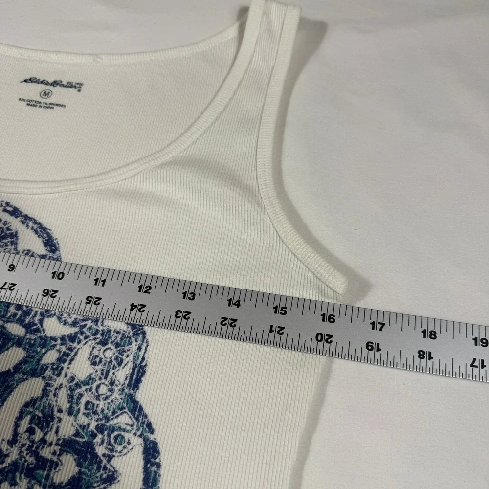 Eddie Bauer Womens Tank Top Sleveless White Blue Mandala Size M Yoga Athletic - Picture 11 of 12
